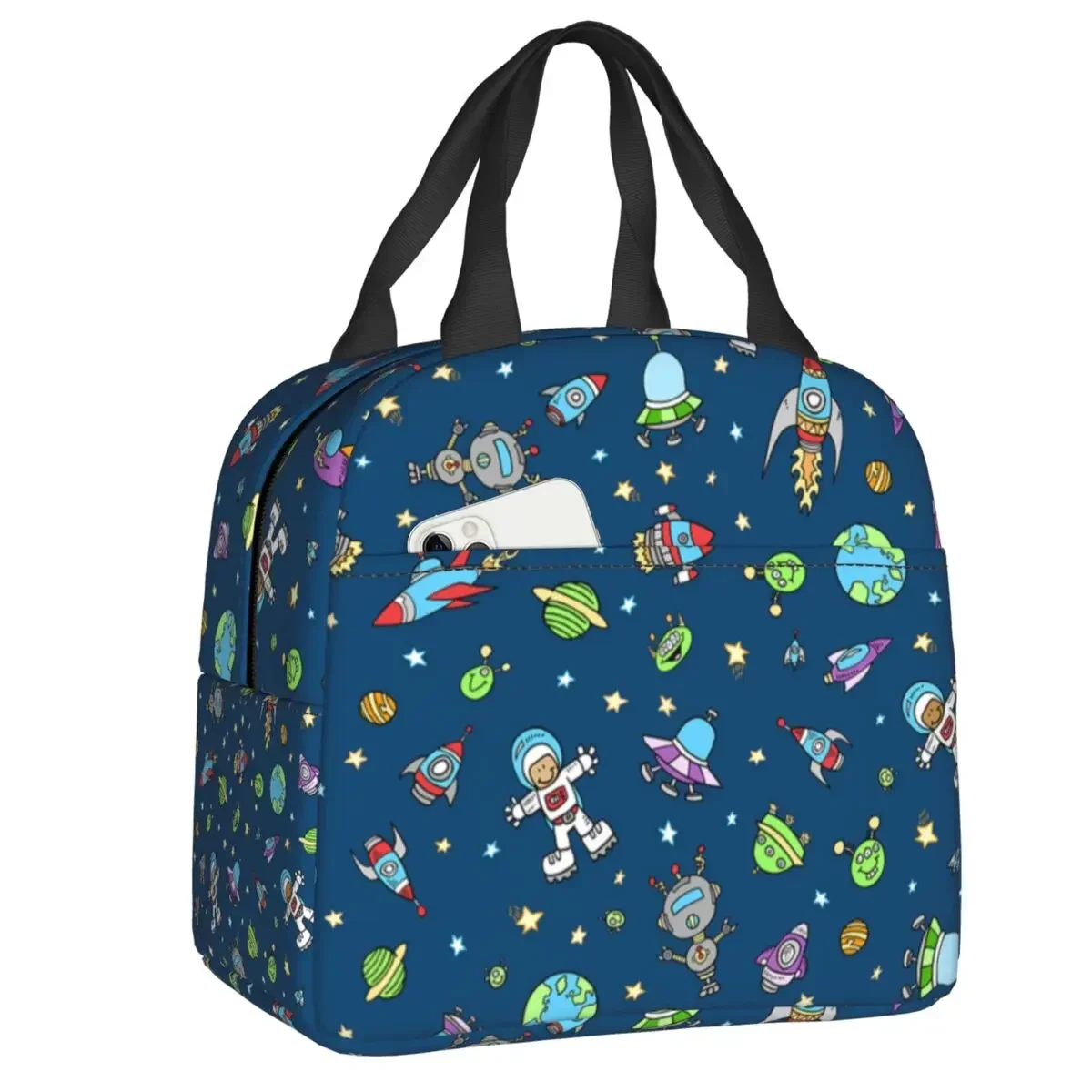 Space Universe Sun Planet Lunch Bag Cooler Warm Insulated Astronaut Spaceman Lunch Box for Women Kids School Picnic Food Bags