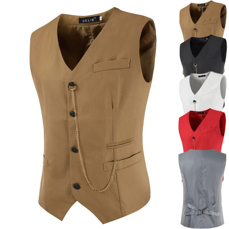 

2024 New Fashion and Leisure Trend for Foreign Trade Men's Casual Vest Slim Fit Single Row Multi Button Fashion