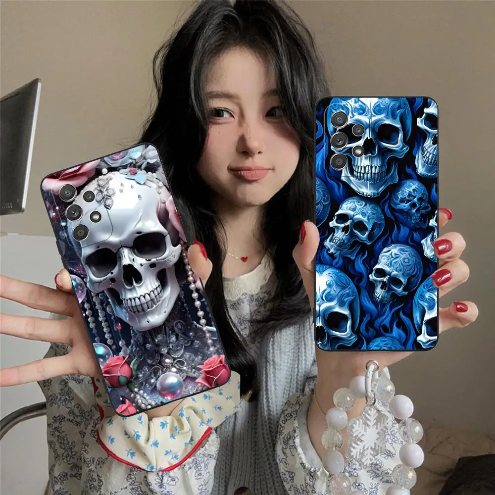 

Чехол для мобильного телефона с серебряным черепом для Samsung Galaxy M55 54 42 35 34 33 32 23 22 15 14 13 12 F55 5G с цветным чехлом для смартфона