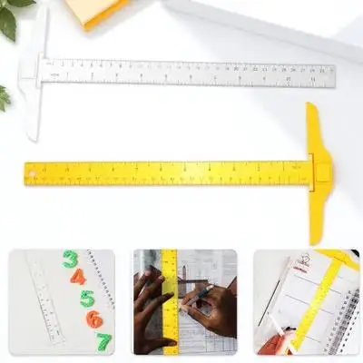 Règles en forme de T, 2 pièces, règle de mesure à double échelle en plastique transparent pour l'ingénierie, l'architecture, le dessin, l'école, le bureau