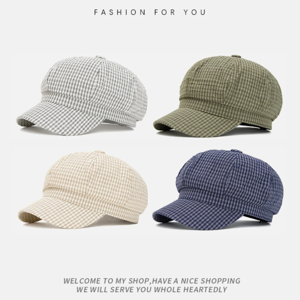 HT5091 Baskenmützen für Herren und Damen 2026 Neue Karierte Baskenmütze Vintage Künstler Maler Achteckige Mütze Herren Damen Frühling Sommer Baskenmützen – Detail 1