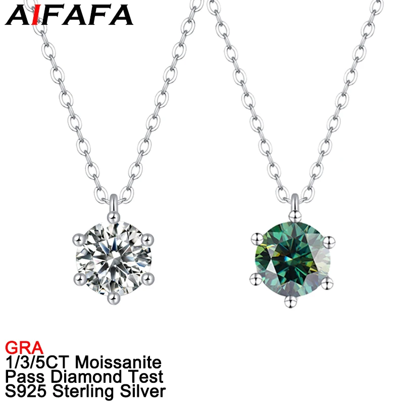 1/2/3 Carat Real Green Moissanite Pendant Necklace Plate 18k White Gold Lab Diamond Moissanita 100% S925 Sterling Silver Jewelry