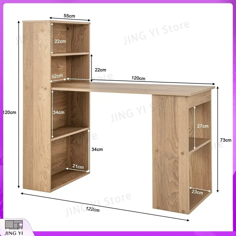Computer Desk Wooden Laptop Table Writing Workstation with 6-Tier Storage Shelves Office