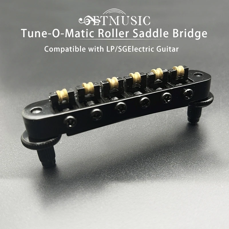 Guitar Tune-O-Matic Roller Saddle Bridge Replacement Part Compatible with LP SG Style 6-String Electric Guitar Black