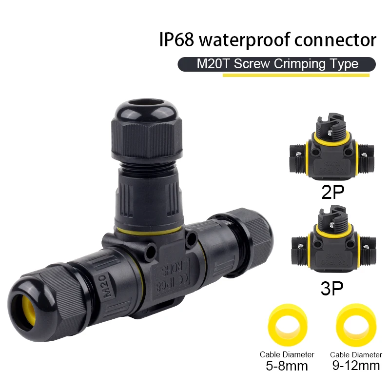 

IP68 M20 T Shape Waterproof Connector 2/3 Pin Quick Screw Connect Electrical Terminal Adapter Wire Connector For LED Light