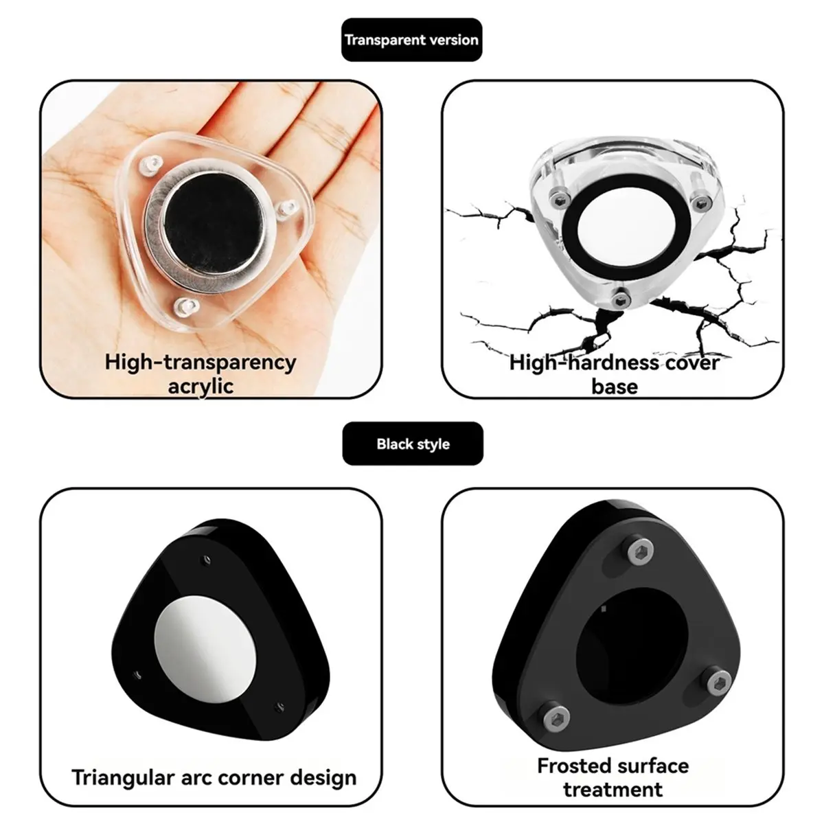 Punctual- Acrylic Magnetic Holder Case for Airtag Protective Cover Car Bike Motorcycle Tracker Locator for Air Tag Black
