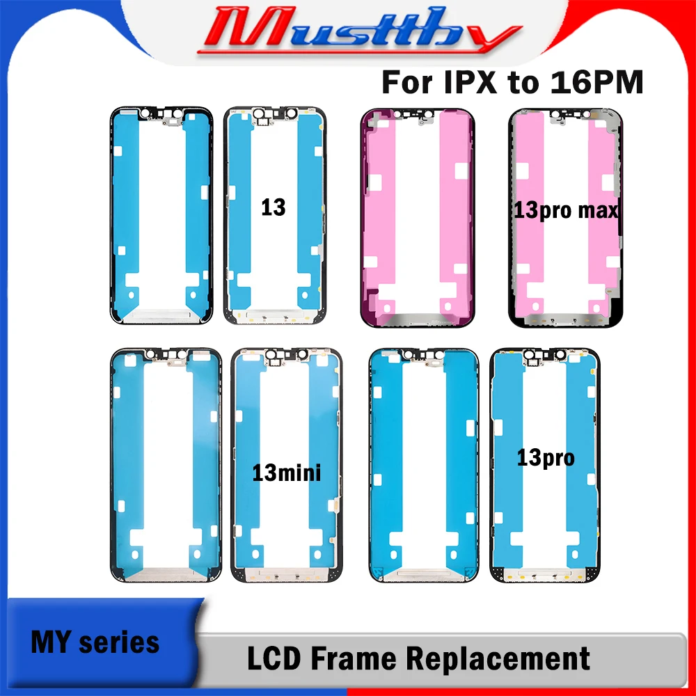 Musttby 10pc OEM Housing Middle Bezel Back Frame Plate For iPhone 15Pro 11 12 13 14 Pro Max 8 Plus Supporting LCD Mobile Repair