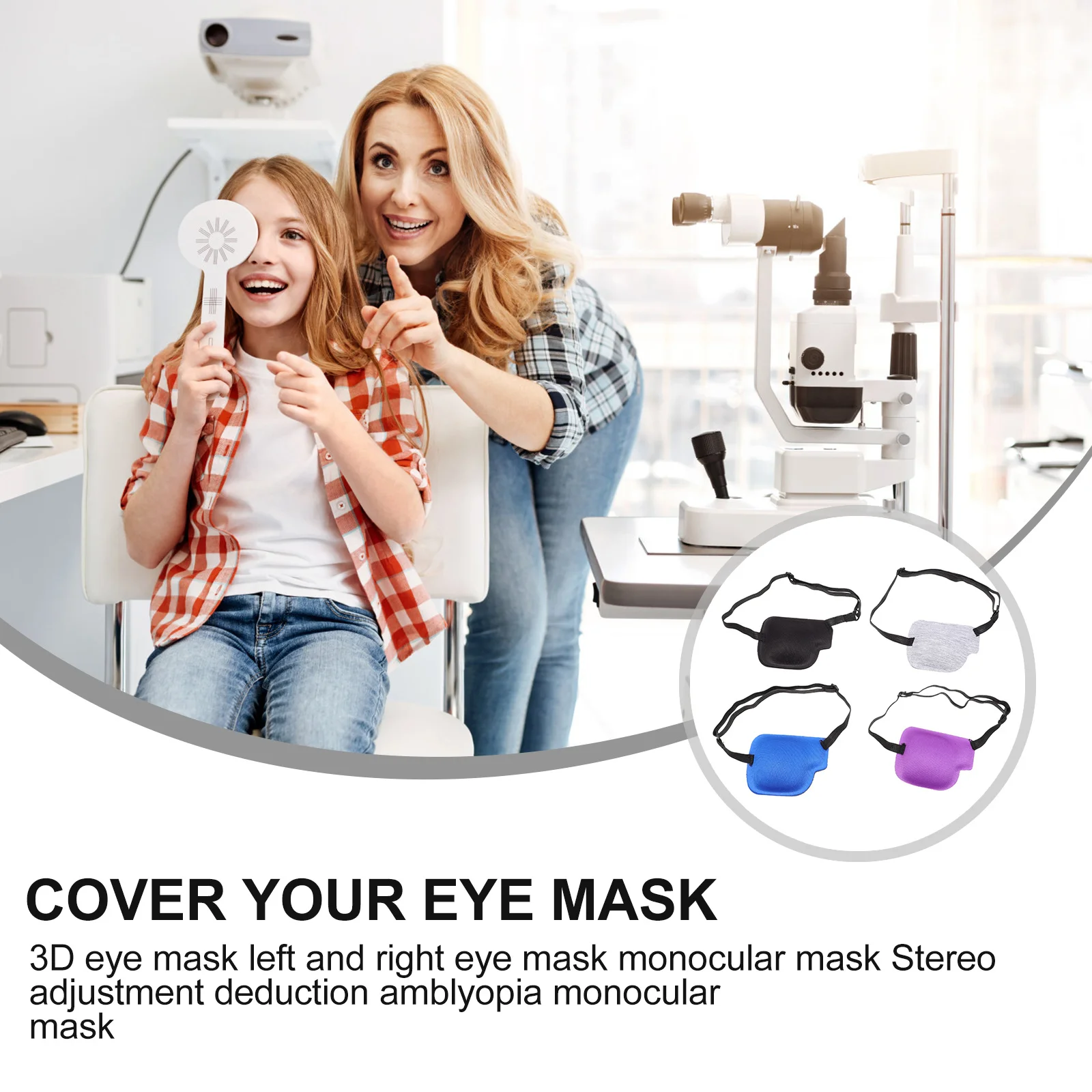 4 قطعة قناع ثلاثي الأبعاد قابل للتعديل شريط مرن عدم الانزلاق لتصحيح الحول الرؤية استعادة كسول غطاء العين حامي عين واحدة