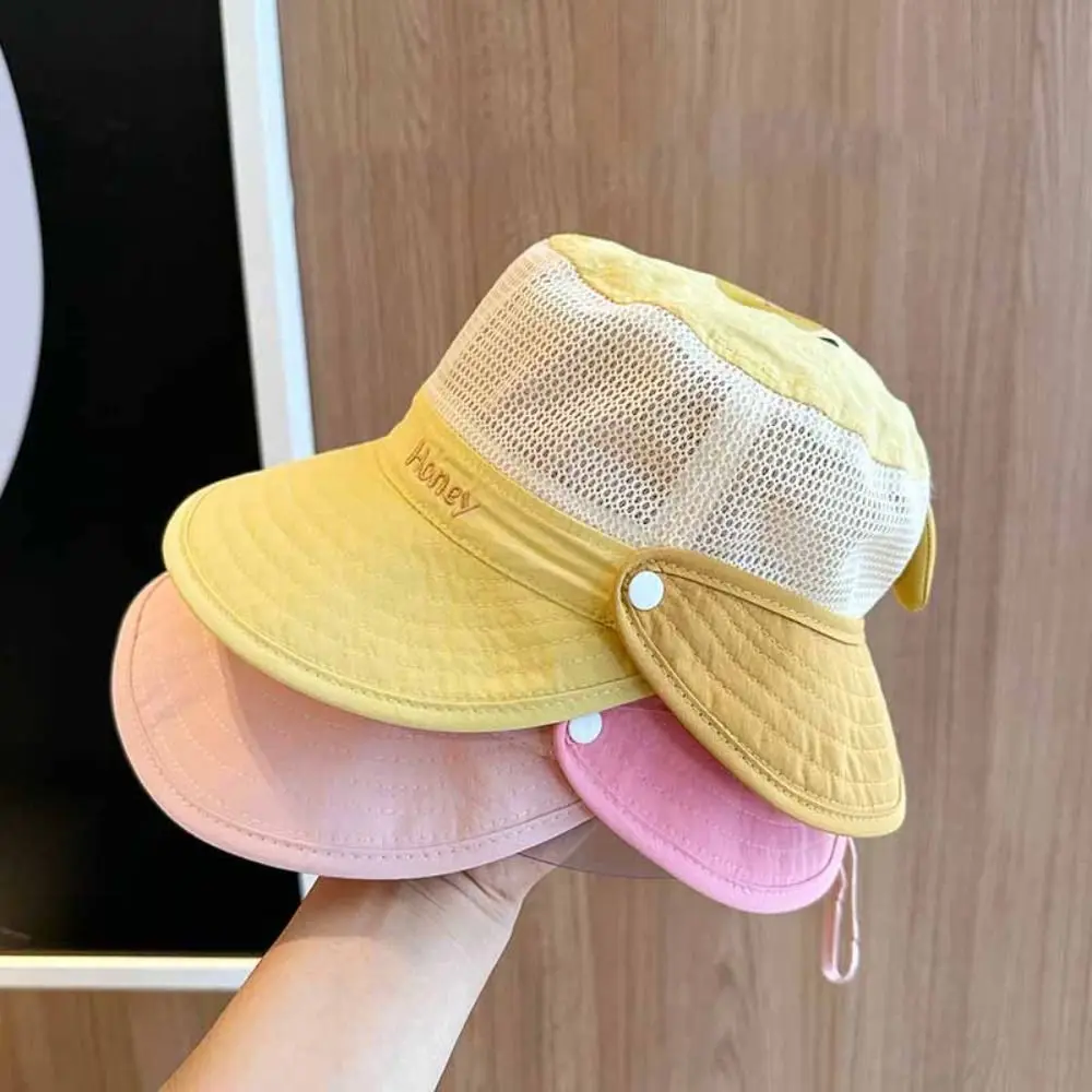 

Quick-dry Cartoon Animal Bucket Hat Detachable Shading Hat Summer Kid Sunhat Letter Embroidery Anti-UV Sun Hat