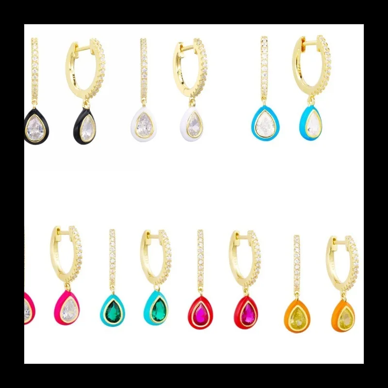

Complex Design Geometric Water Drop-shaped Micro-inlaid Zircon Earrings Multi-color Fashion Light Luxury Exquisite