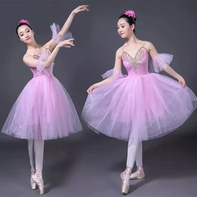 Adult White Swan Lake Ballet Dancing Dress Women Ballroom Ballet Romantic Tutu Dance Outfits Stage Wear Party Dance Dress