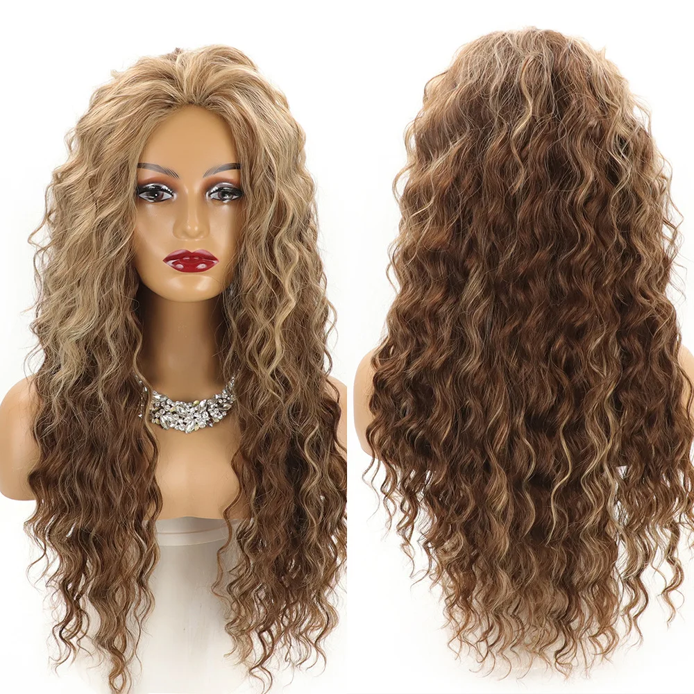 Kanekalon-peruca loira marrom para mulheres, cabelo encaracolado pequeno, cabelo africano longo, resistente ao calor, perucas de maquiagem diária, 7 cores, festa