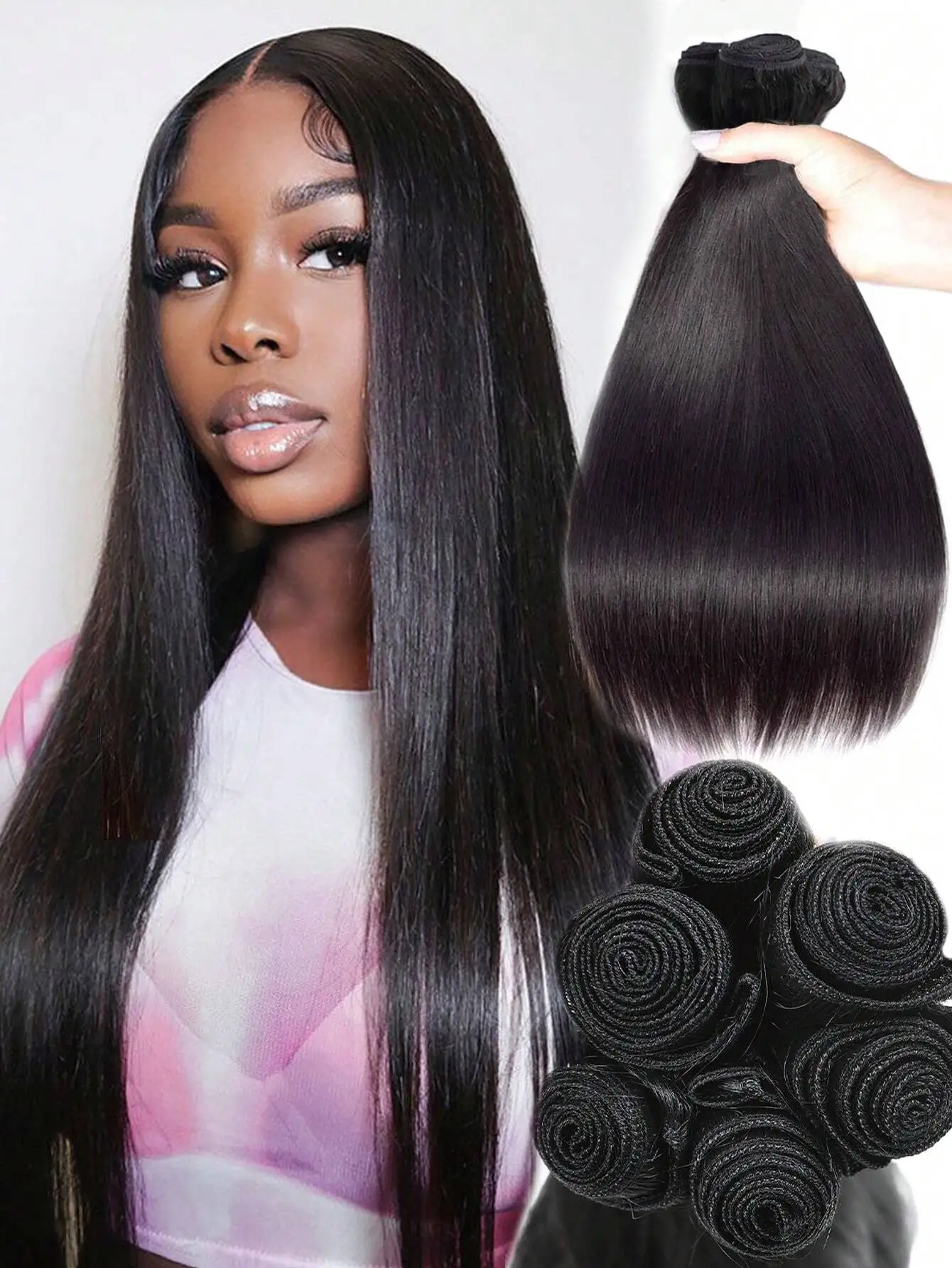 

Набор из 1 пучка натуральных прямых волос для наращивания, натуральный черный цвет, идеально подходит для повседневного использования.