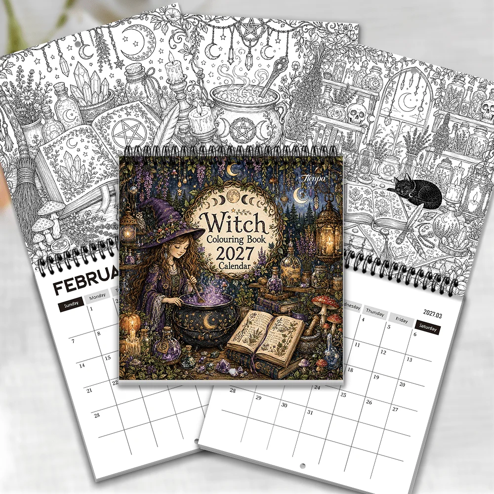 1pc 2027 Vintage Fantasy Wall Calendar,12‑Month Planner,Gift For Back‑to‑School,Christmas,New Year,Free Stickers Included