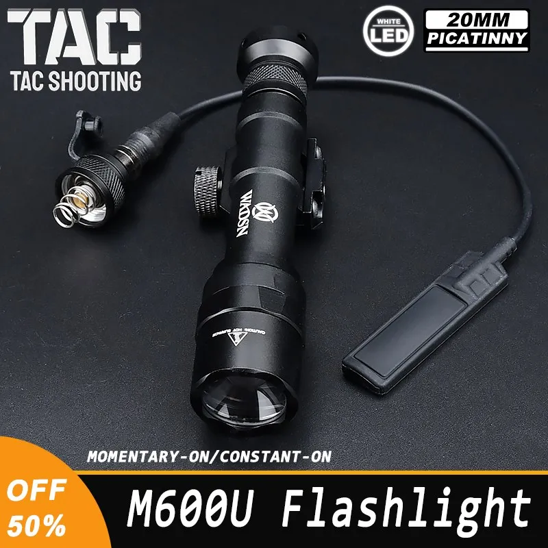 Tactical WADSN M600U LED Flashlight With Tail Cover Pressure Switch Fit 20mm Rail Hunting Airsoft Gun Pistol Weapon Accessory