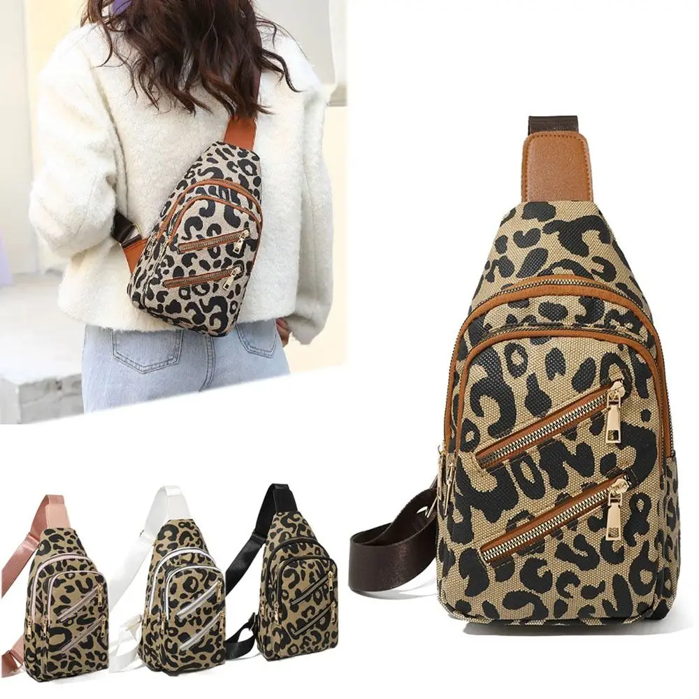 Vintage Leopard Brusttasche lässig Pu Leder wasserdichte Reiß verschluss Schulter taschen mehr schicht ige Umhängetasche