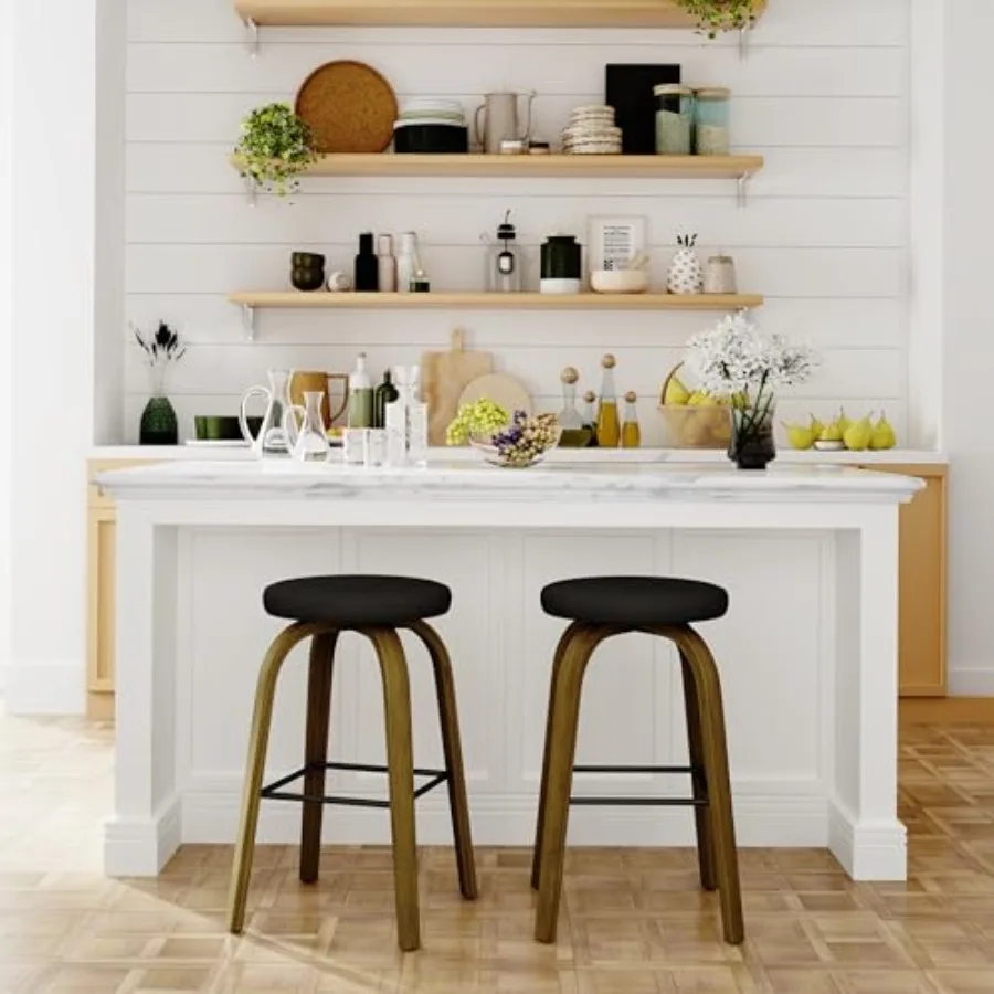 

Bar Stools Set of 2, Counter Height Backless Bar Stools, 26" Swivel Barstools Kitchen Chair with Upholstered Fabric Seat