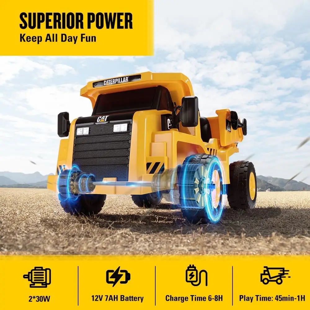 덤프 트럭, 원격 제어 기능이 있는 어린이 전기 자동차, 덤프 침대, 삽, LED 조명, 블루투스/MP3/USB, 배터리 전원을 타고 12V 7AH 타기