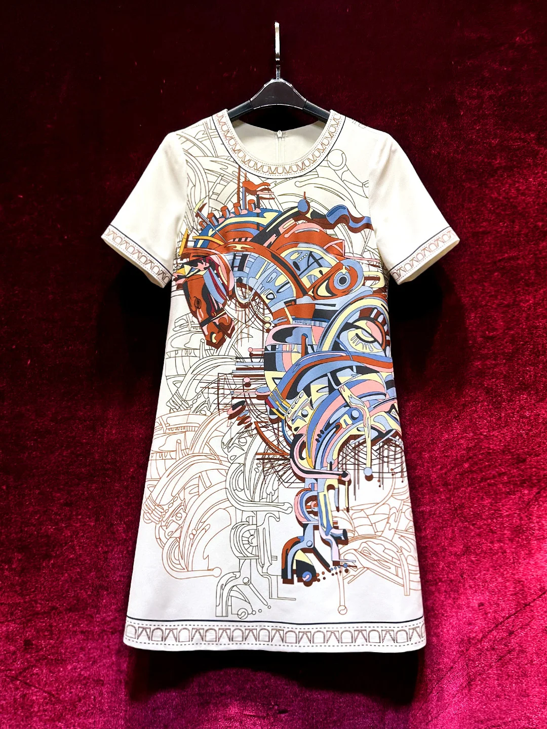 

Summer Fashion Print A-line Dress For Women Short Sleeves Hip Skirt Female Slim O-neck Dresses Mujer Robe Personality Clothes