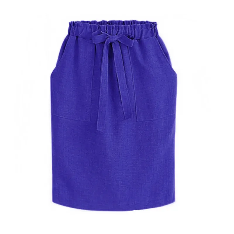 Elegant Green Cotton Midi Skirt Women's Office Pencil Style Elastic Waist Bow Detail Spring Summer 2026