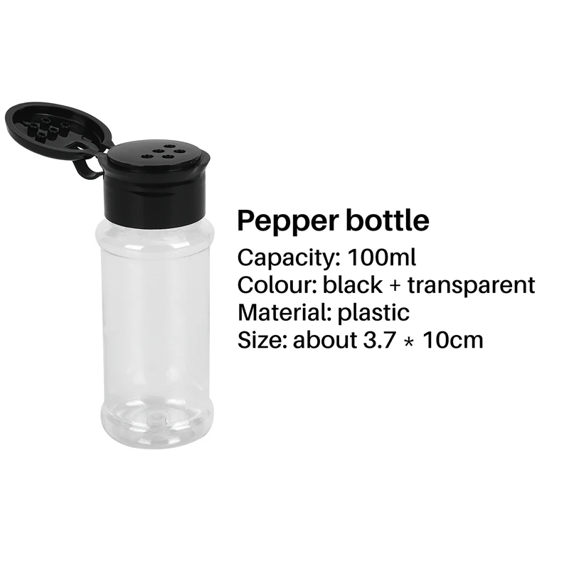 Бутылки для приправ, 20 шт./компл., 100 мл, шейкеры для специй, соли, перца, черная банка для приправ, бутылка для перца