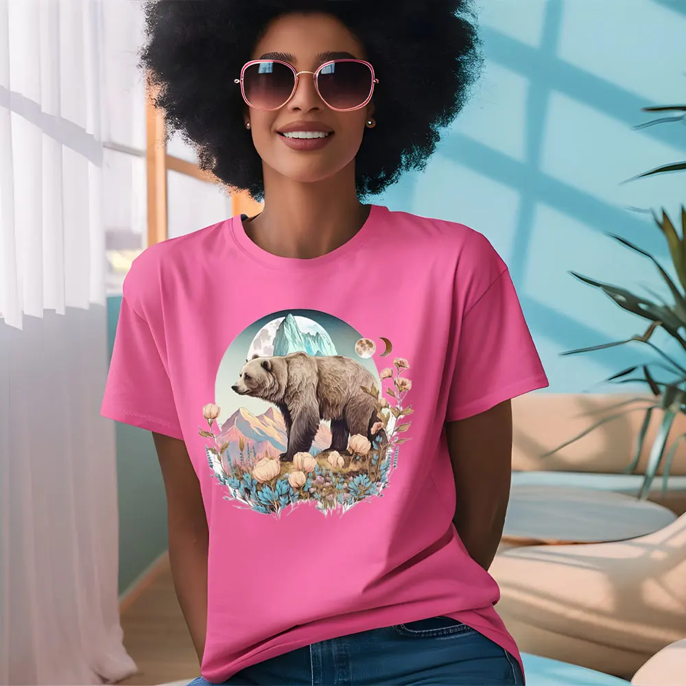 Cool bear Mountain Ironing Sticker Clothes DTF Fashion T-shirt Hoodie DIY Jacket Watercolor Animal Beer Patch Hot Paste Paper