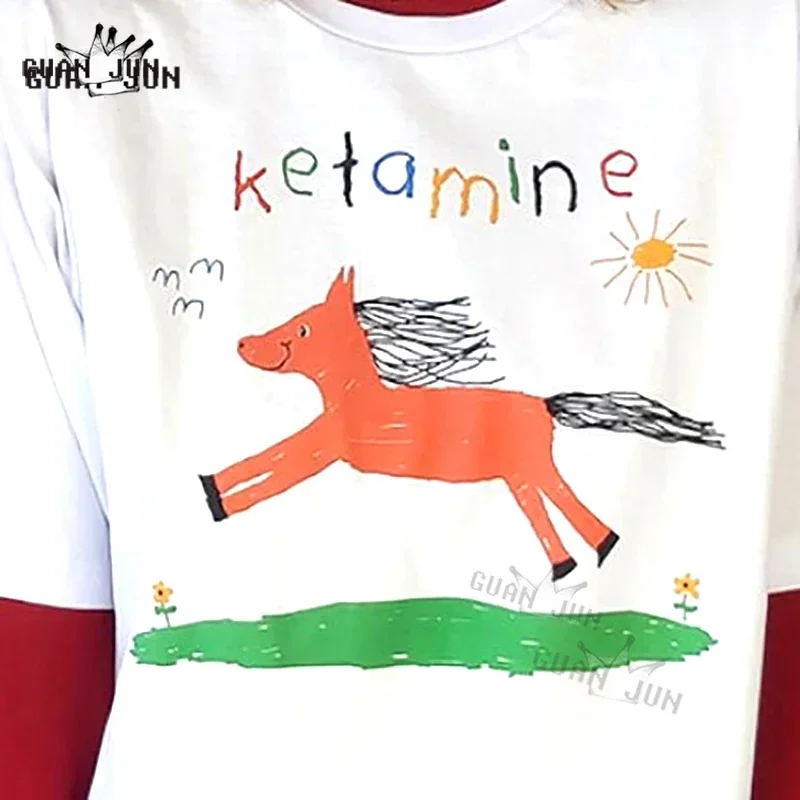 KETAMINE Vintage T Shirt Horse Y2k Graphic Tees Oversized T-shirts for Women Men Clothing Harajuku Retro Tshirts