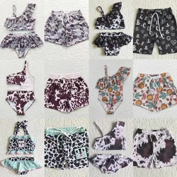Wholesale Children Summer Western Cow Print Swimsuit Kids Stretchy Swimwear Infant Matching Baby Boy Girl Swimming Trunks Shorts