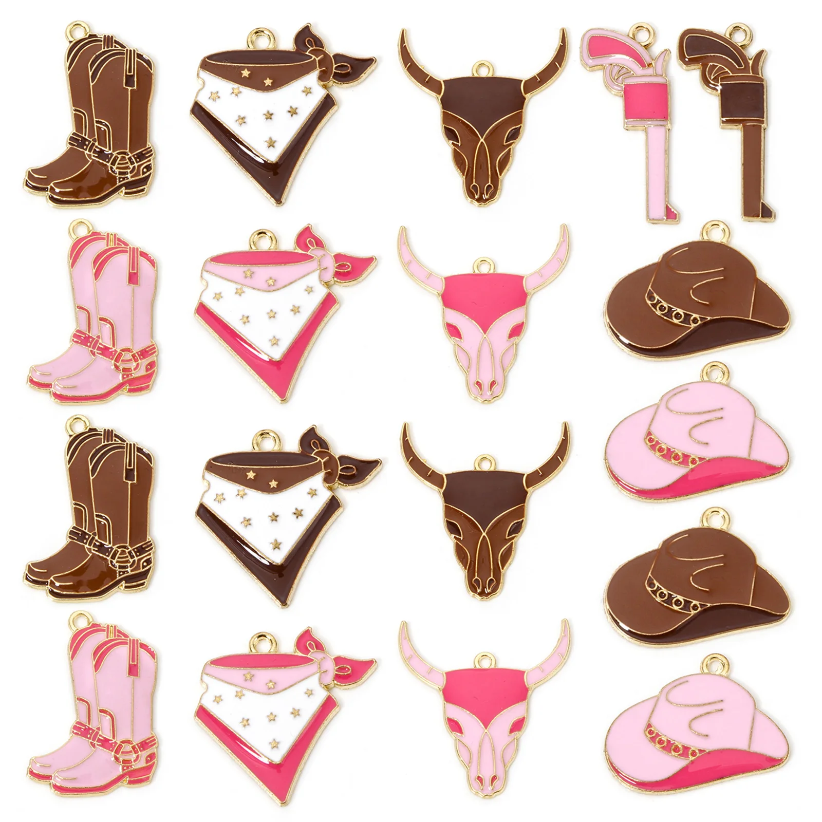 10 sztuk Vintage West Cowboy Charms Multicolor buty kapelusz emalia wisiorki naszyjnik DIY kolczyki dla kobiet Party komponenty do biżuterii