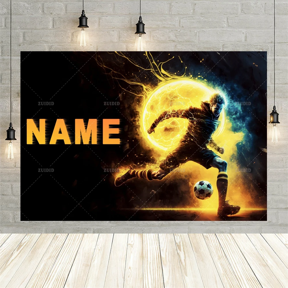 Football Dream Background Custom Name Photo Booth Backdrop Boys Birthday Fire Football Run Portrait Poster Baby Shower Banner