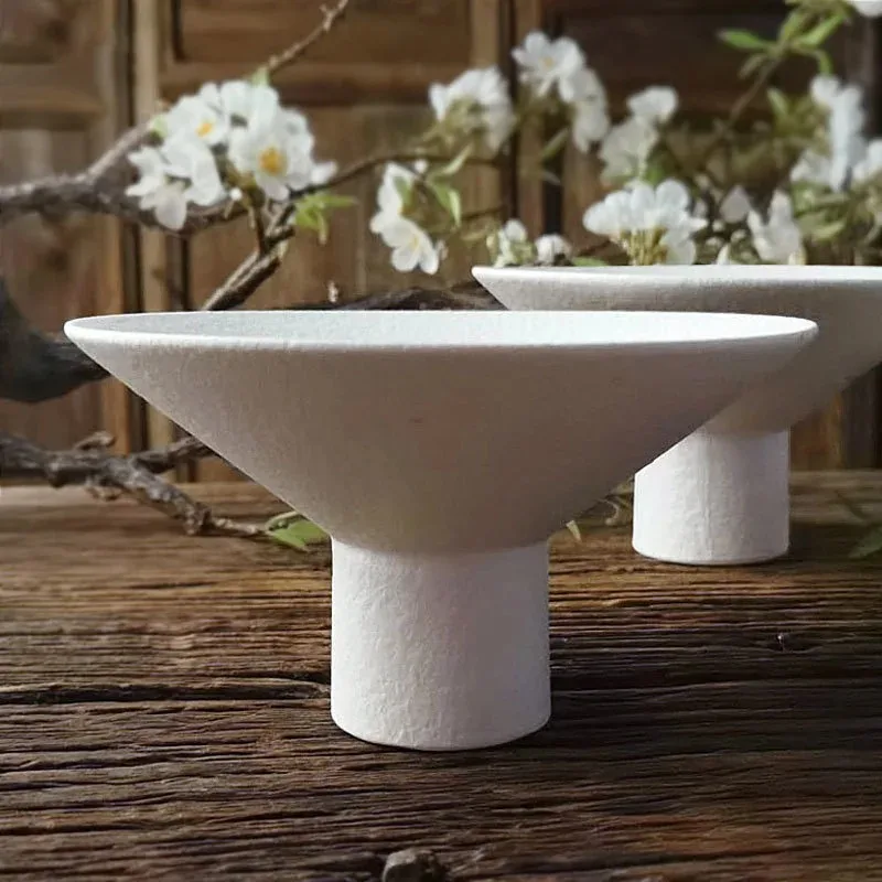 Creative Stone Pattern Round Ceramic Plate Irregular Tall Leg Candy Fruit Plate Cartoon Table Storage Bowl Dining Tableware Home