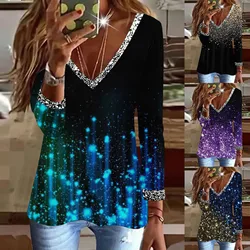 Camicetta da donna con paillettes moda Autunno vestiti Casual Top a maniche lunghe da donna Camicie stampate in 3d Tunica allentata T-shirt Pullover Camicette