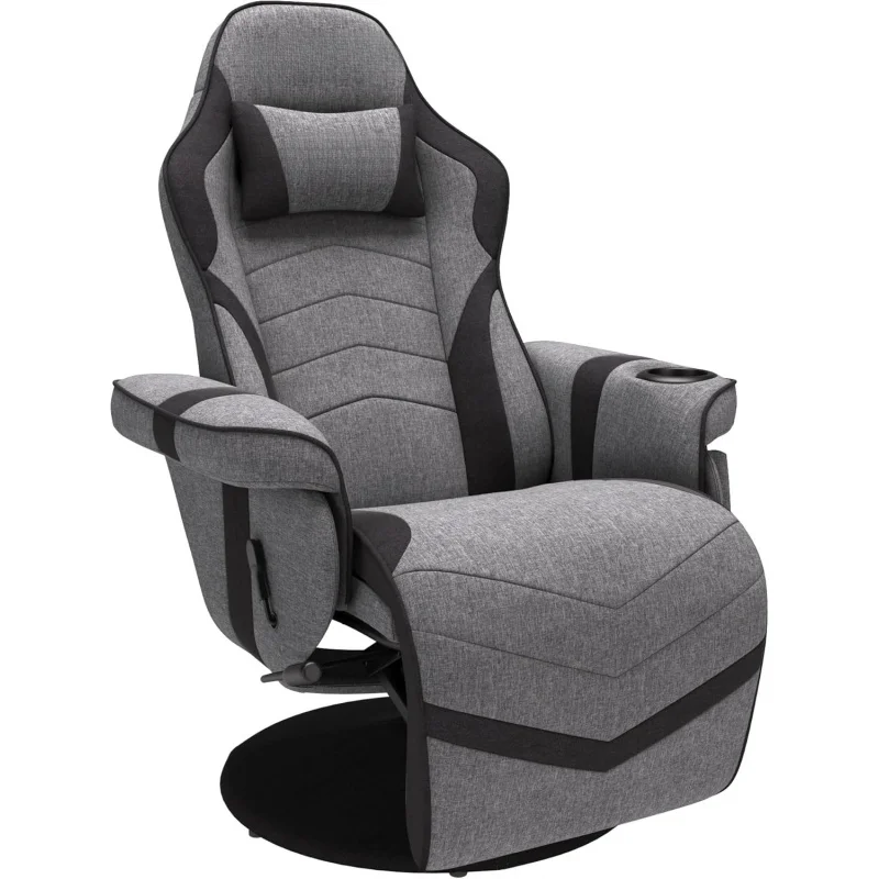 

Gray Fabric 900 Console Gaming Recliner – Footrest, Lumbar Support, Headrest & Heavy-Duty Racing Style, No Wheels