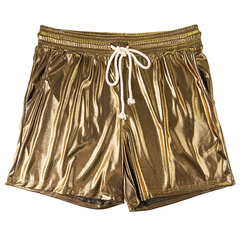 

Men Metallic Drawstring Casual Beach Shorts Summer Party Festival Pants Bright Holographic Youth Quick-Dry Swim Trunks Beachwear