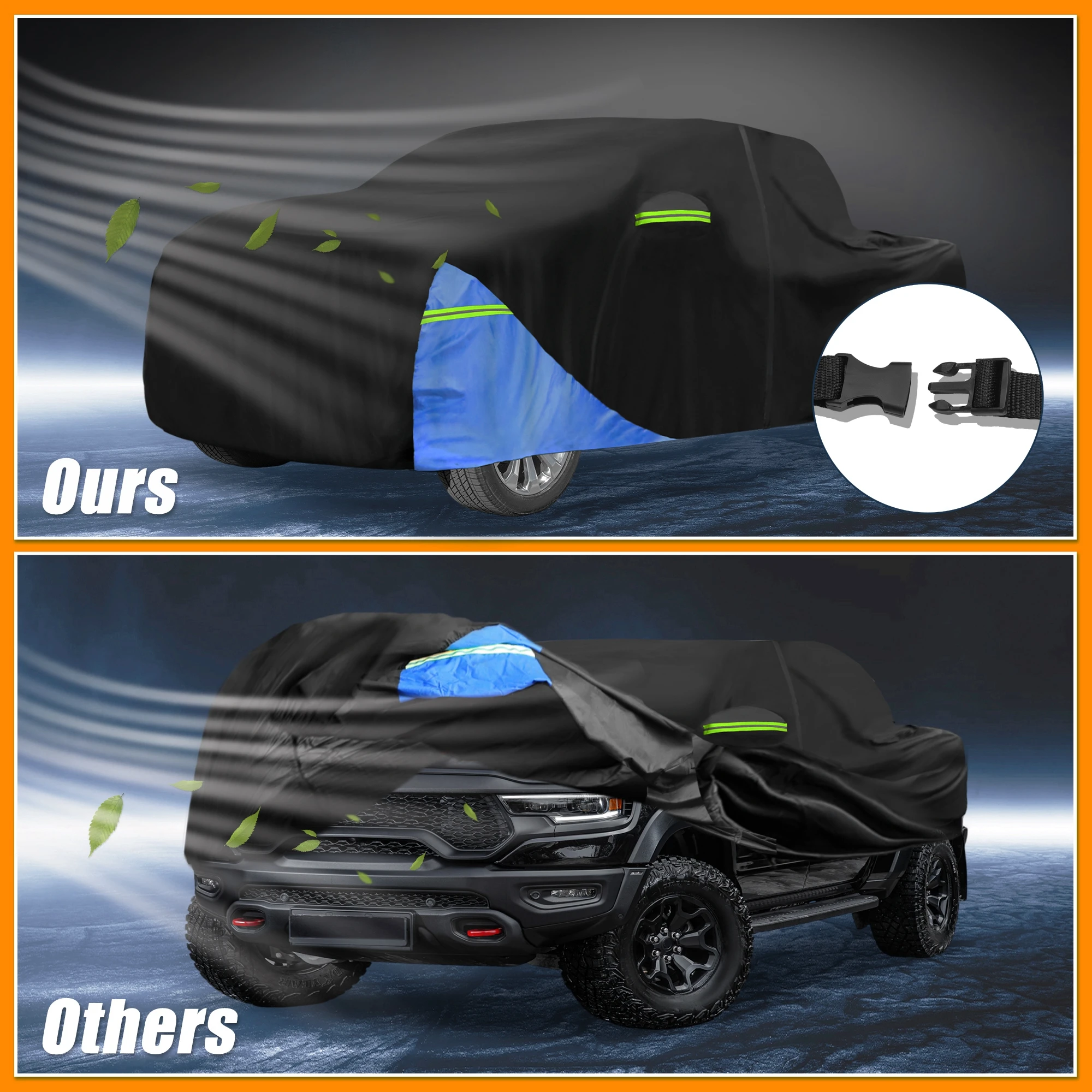 

Motoforti водонепроницаемый автомобильный чехол для автомобиля на открытом воздухе, полный автомобильный чехол для Dodge для Ram 210DBlack Blue с дверной молнией, всепогодный