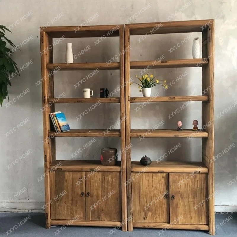 Retro Solid Wood Bookshelf Shelf Floor-to-ceiling Multi-functional Display Shelf