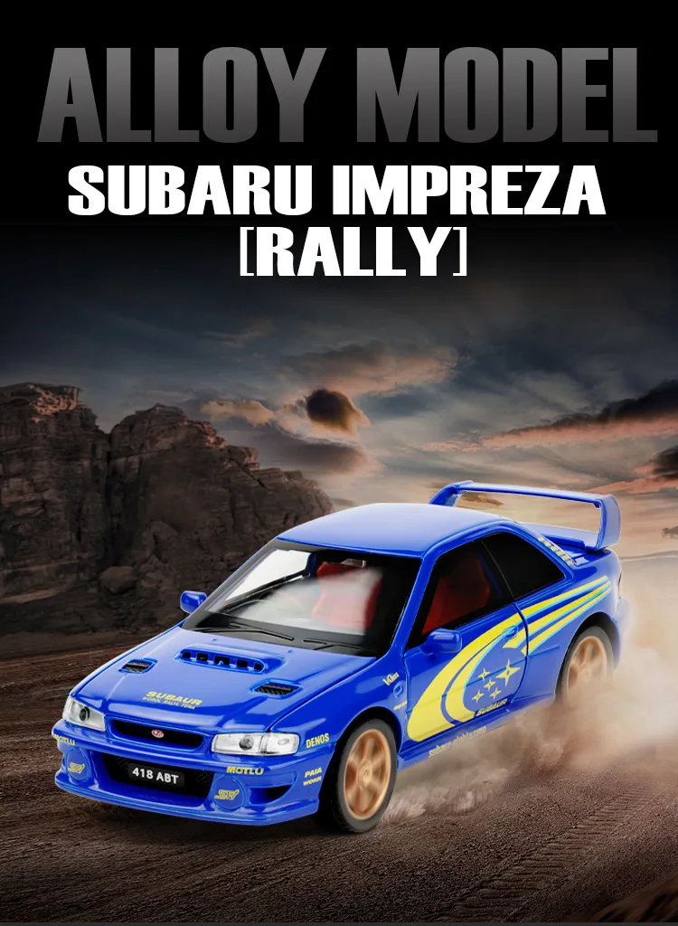 1:32 Impreza Rally Car Suono e luce Tirare indietro Modello giocattolo per bambini Modello di auto in lega pressofusa da collezione