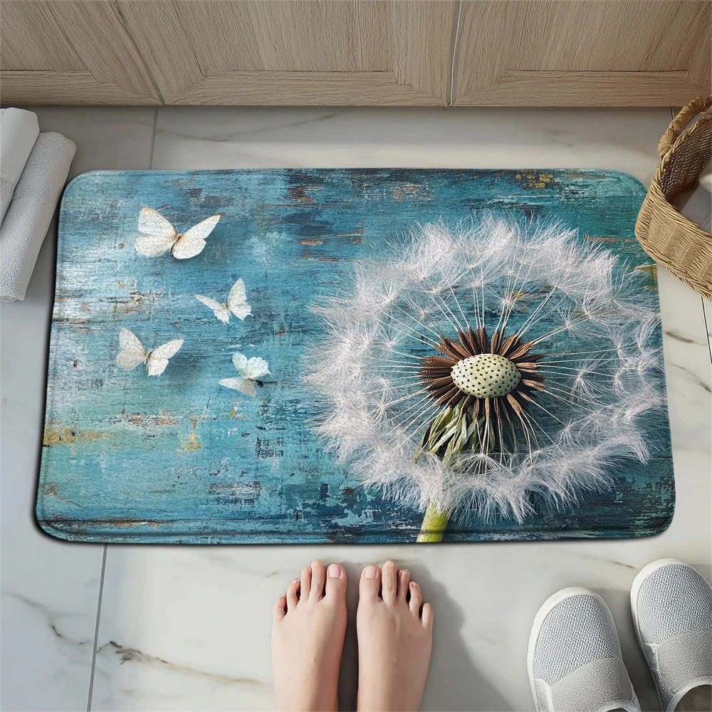3D Floral Non-Slip Washable Doormat Welcome Mat with Wood stripe Pattern Rug for Home Garden and Living Spaces Machine Carpet