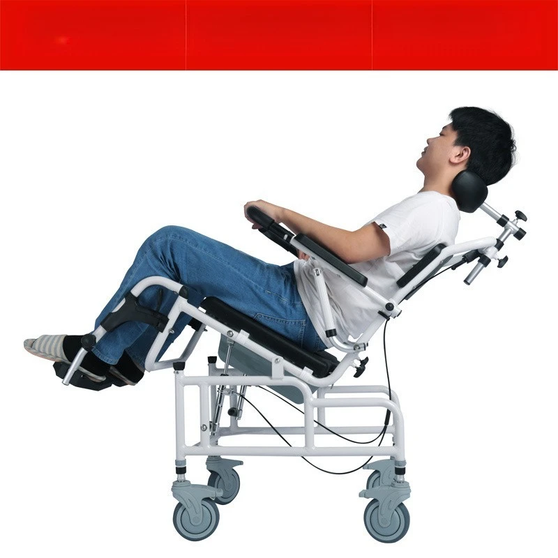 Old man toilet chair, light wheelchair with wheels, can take a hair bath, aluminum alloy multi-function with potty armrest