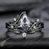 Luxury Gun Black Cubic Zircon Personality Ring Creative 2Pcs/Set White Rhinestone Ring For Women Classic Wedding Fashion Jewelry