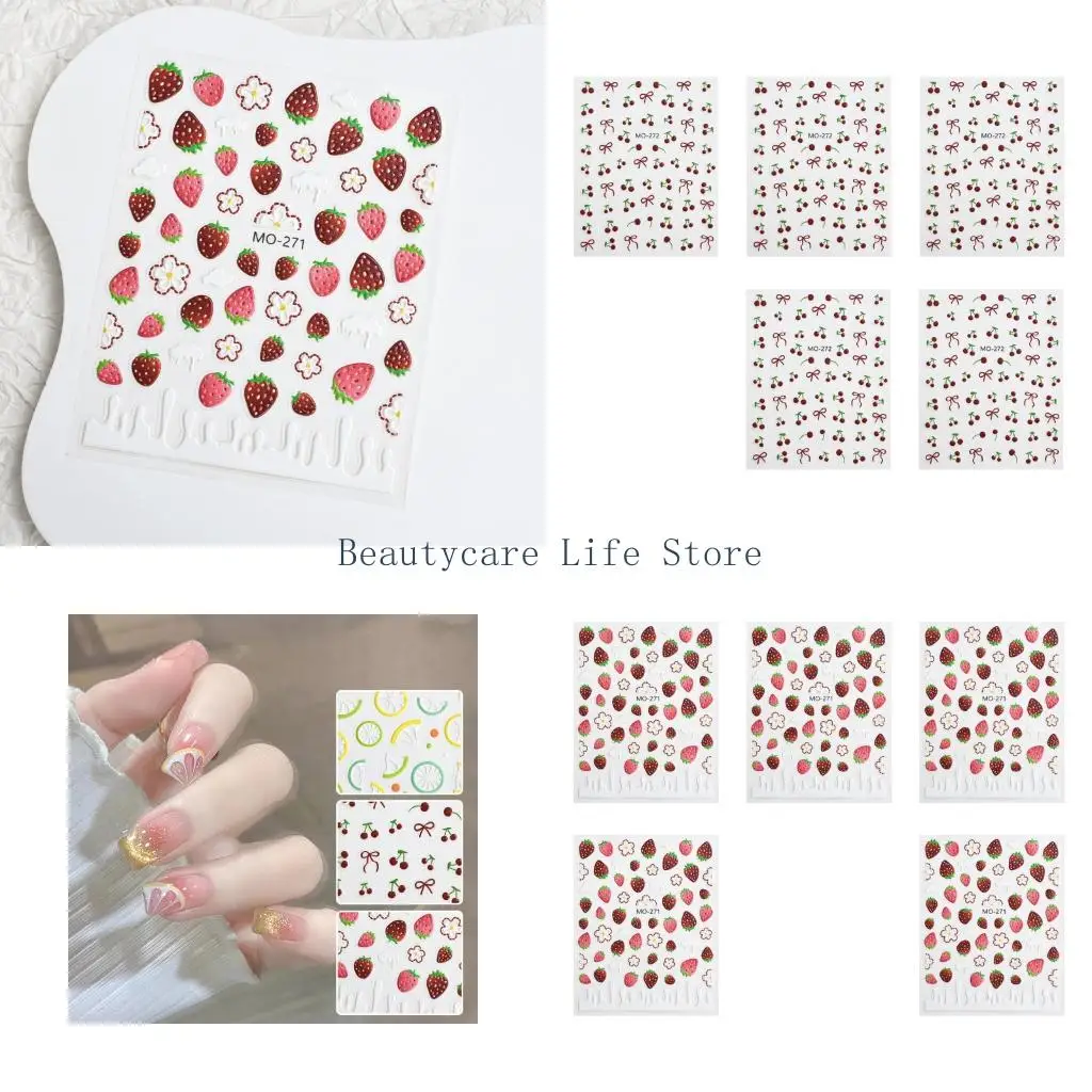 652c 5pcs pegatinas uñas verano 5 obras arte frutas calcomanías uñas fáciles e instantáneamente aplicar