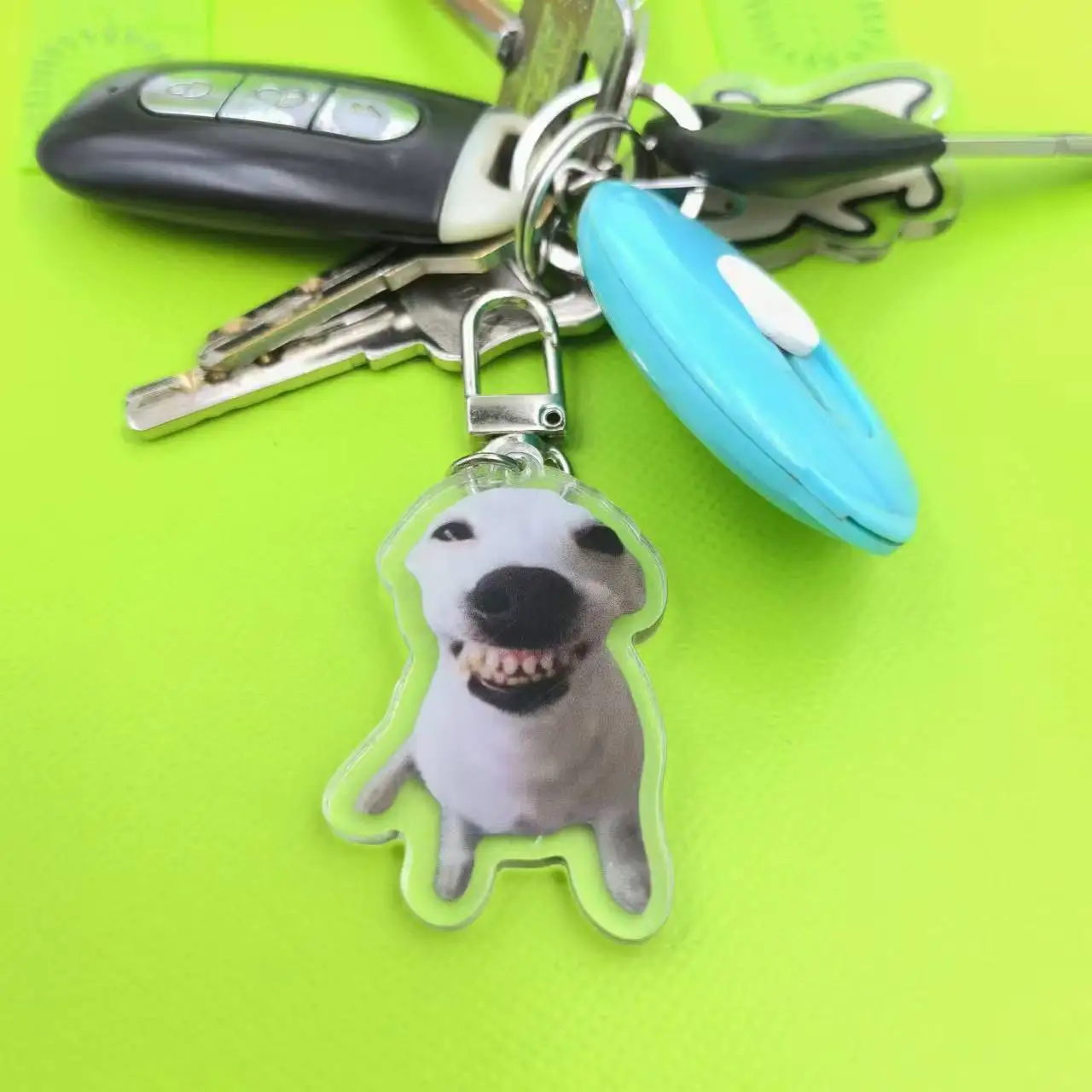 Silly Cat Key Chain, Kitten Sleeping Meme, Dog Laughing Meme, Screen Smiling Corgi Dog Meme Keychains Diy Pendant, Lovely Gift