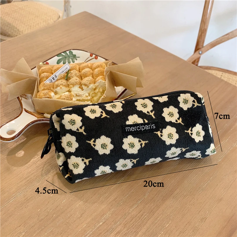 1PCS Pencil Case Retro Pencilcase Trousse Scolaire Corduroy Pen Case Estuche Lapices Kalemlik School Supplies Pencil Pouch