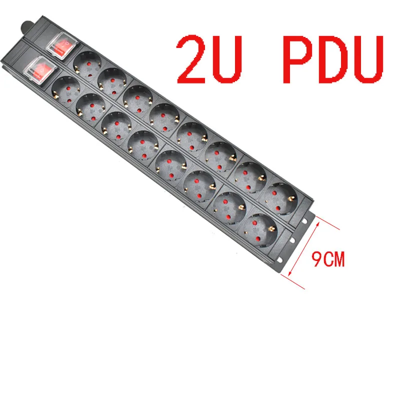 2U PDU Power Strip PDU Distribution Unit Sockets Network Cabinet Rack EU Plug Outlets Dual Break Switch 2m Extension Cord