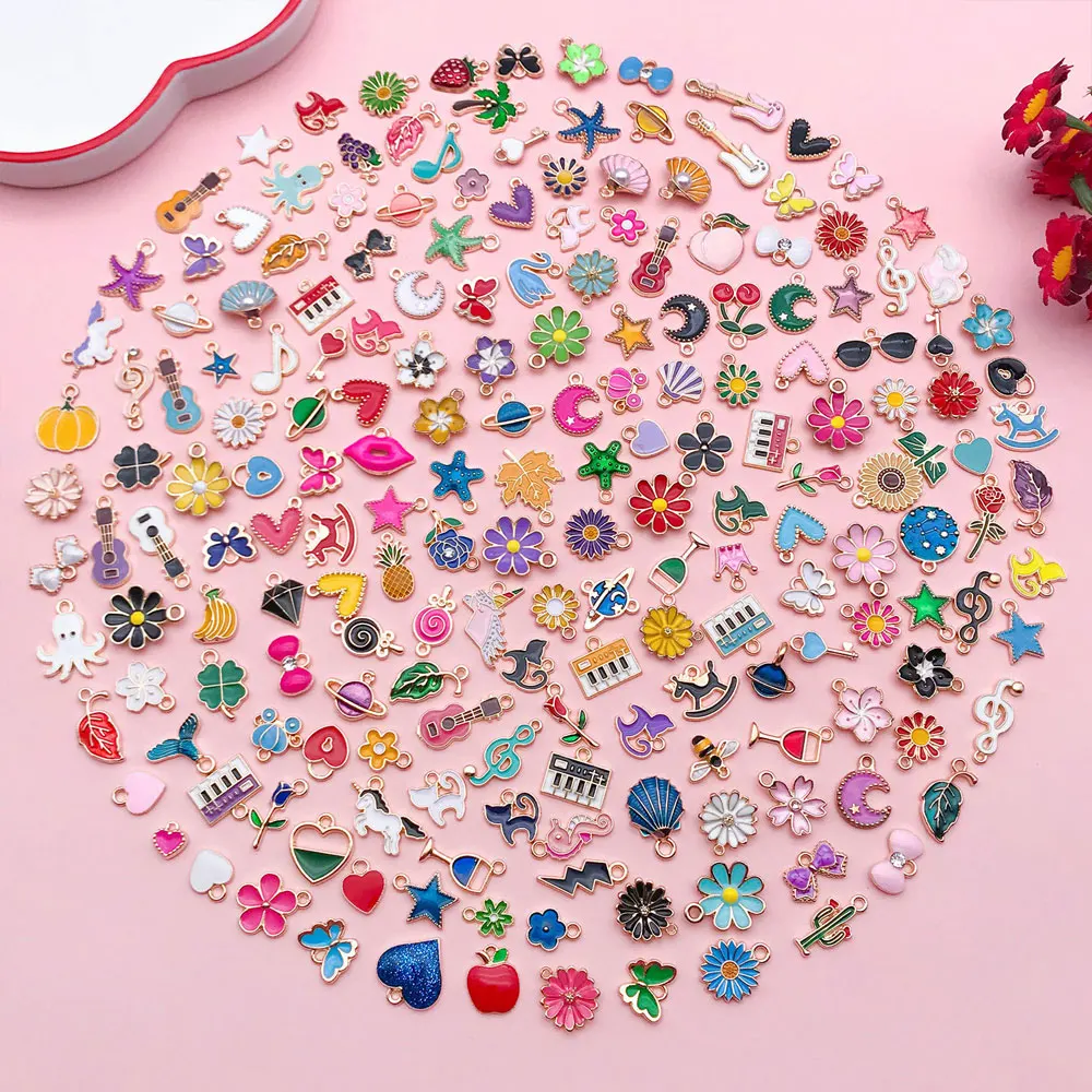 10/30/200pcs Enamel Charms Alloy Various Styles Pendants for DIY Bracelets Necklaces Earrings Jewelry Making Accessories