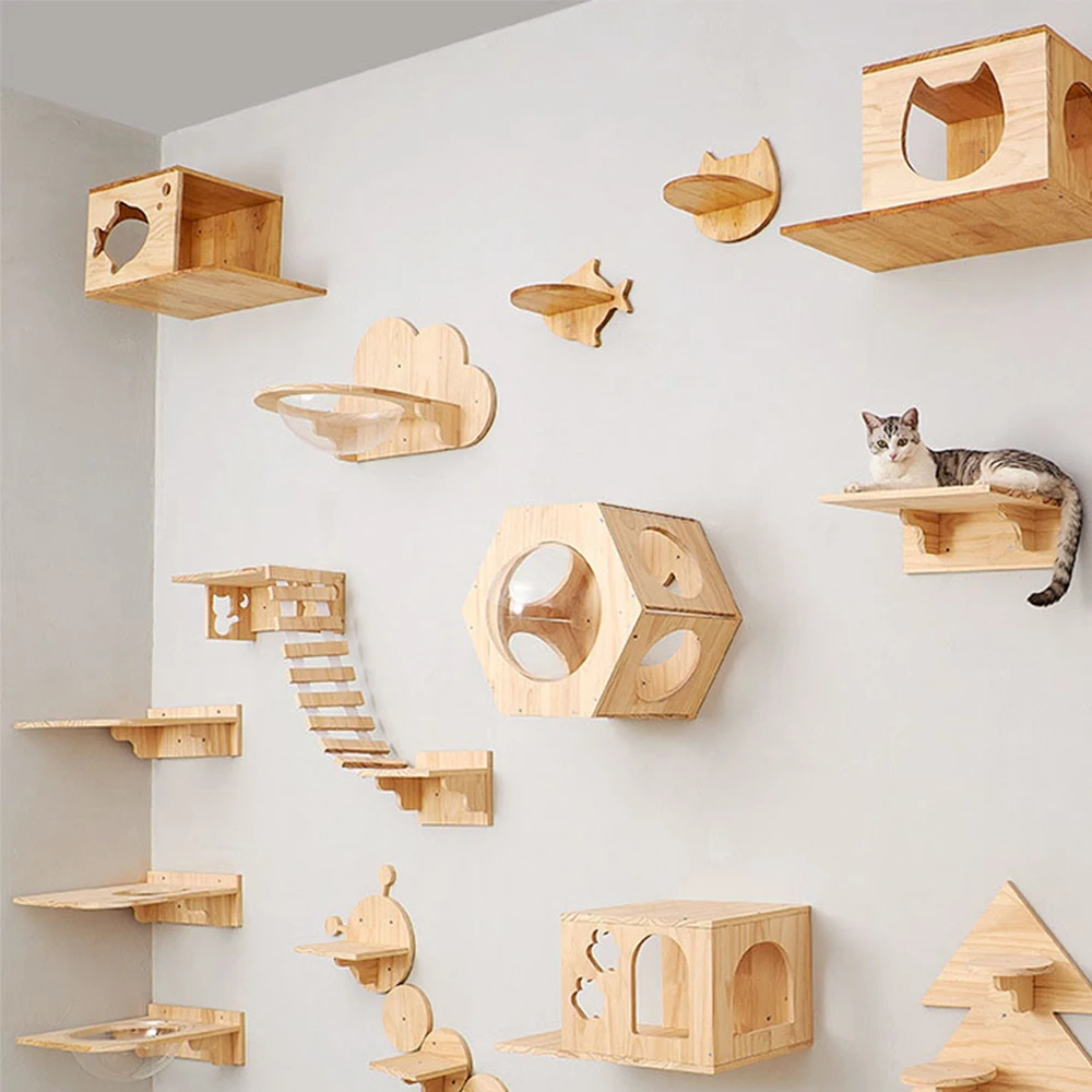 Wandmontiertes Katzenregal, schwebende Liegefläche, modernes Katzen-Wandmöbel, robustes, platzsparendes Katzenbett für Hauskatzen und Kätzchen zum Spielen und Ausruhen – Detail 5