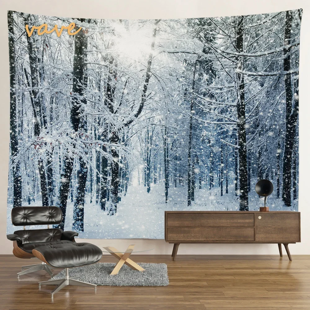 Tapisserie de forêt de neige d\'hiver paysage de montagne grand tissu tenture murale tapisserie esthétique maison chambre décoration de noël