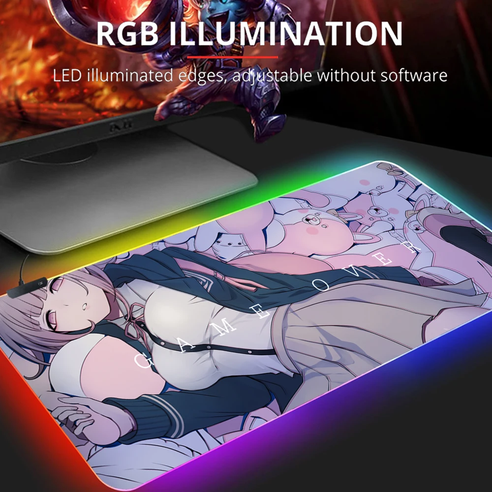 

Mairuige Danganronpa Anime Girl RGB Colorful Gaming Large Mouse Pad Gamer Led Computer Mousepad PC Desk Play Mat with Backlit