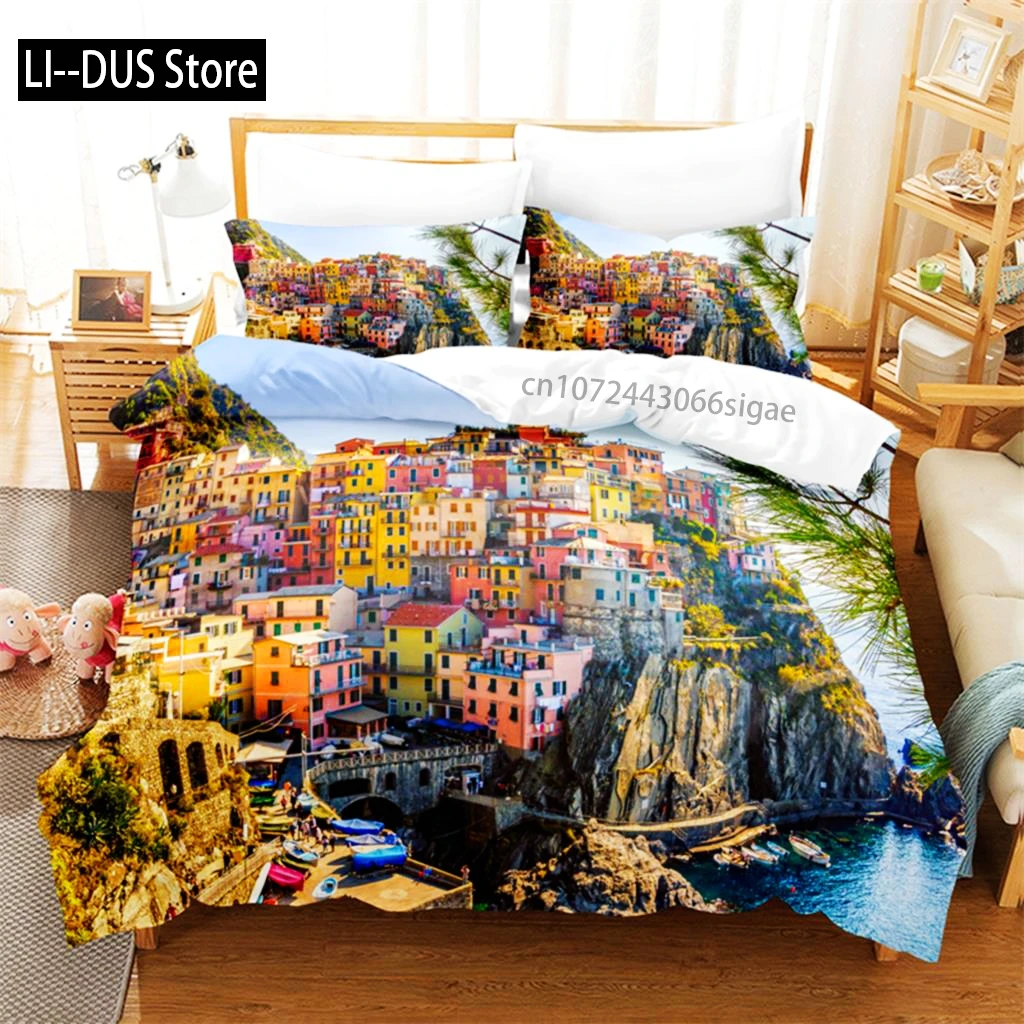 مدينة ليلة المشهد طقم سرير حاف مجموعة غطاء الفراش ثلاثية الأبعاد الطباعة الرقمية الملكة حجم طقم سرير تصميم الأزياء