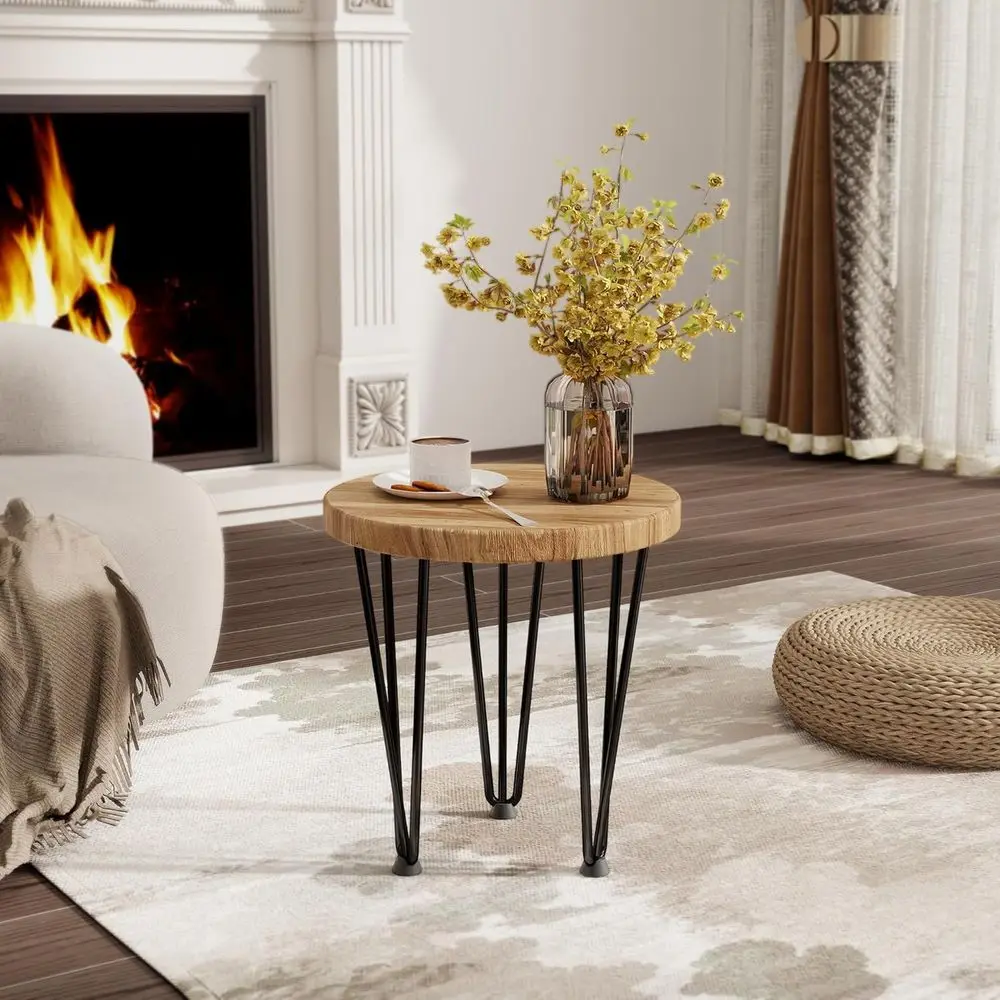 Elm Nesting Coffee Table with Metal Legs, Non-Slip Feet, 14x14x16, Natural Finish